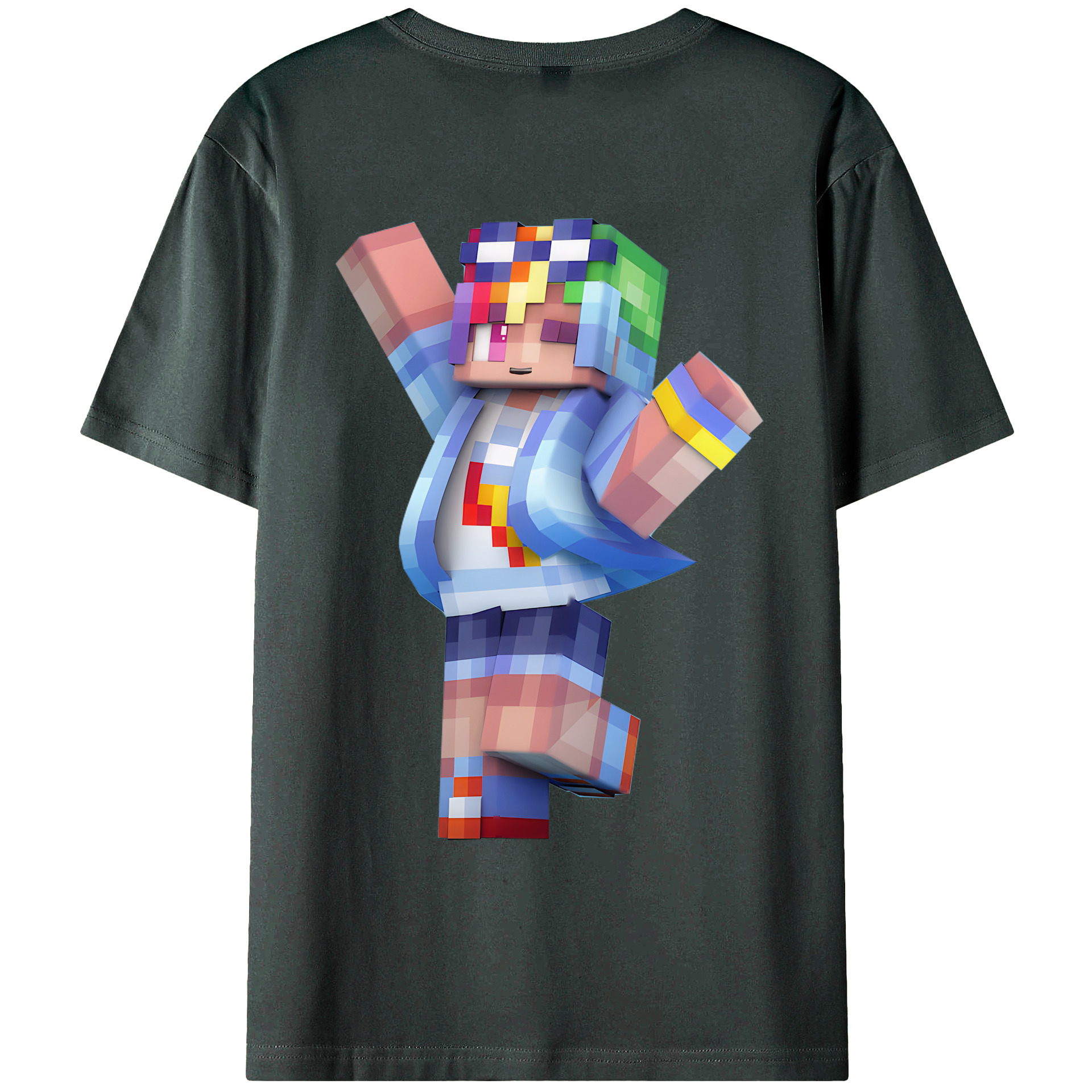 （画像用） マインクラフト ブロックの世界 Minecraft MC Block world 綿100％ メンズ半袖Tシャツ（バックプリント） 通気性